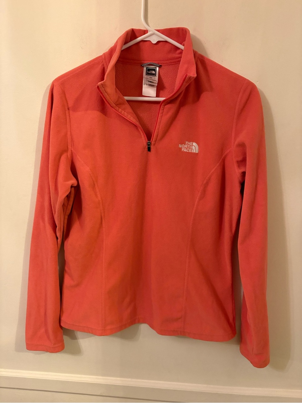 The North Face Womens Fleece Jacket Size Medium Coral 1/4 Zip Pullover TKA 100
